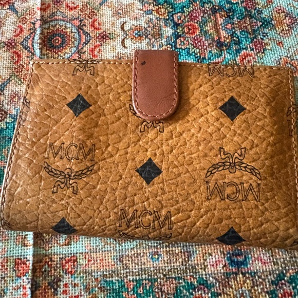 MCM Vintage Cognac Visetos Coated Canvas Kisslock FrameFrench Wallet